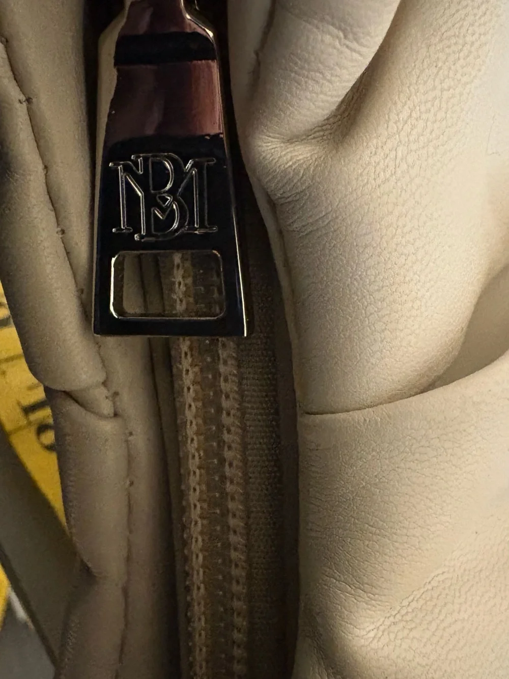 BADGLEY MISCHKA Off-White Ruched Pleated Vegan Leather Crescent Hobo Bag